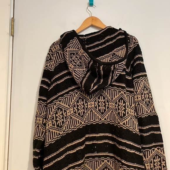 Forever 21+ 3X open front tan and black long sweater with hood - Picture 4 of 7